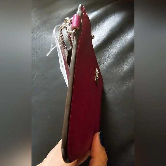 Coach Magenta Leather Slim Wristlet Clutch with silver chain New with Tags - Picture 10 of 14